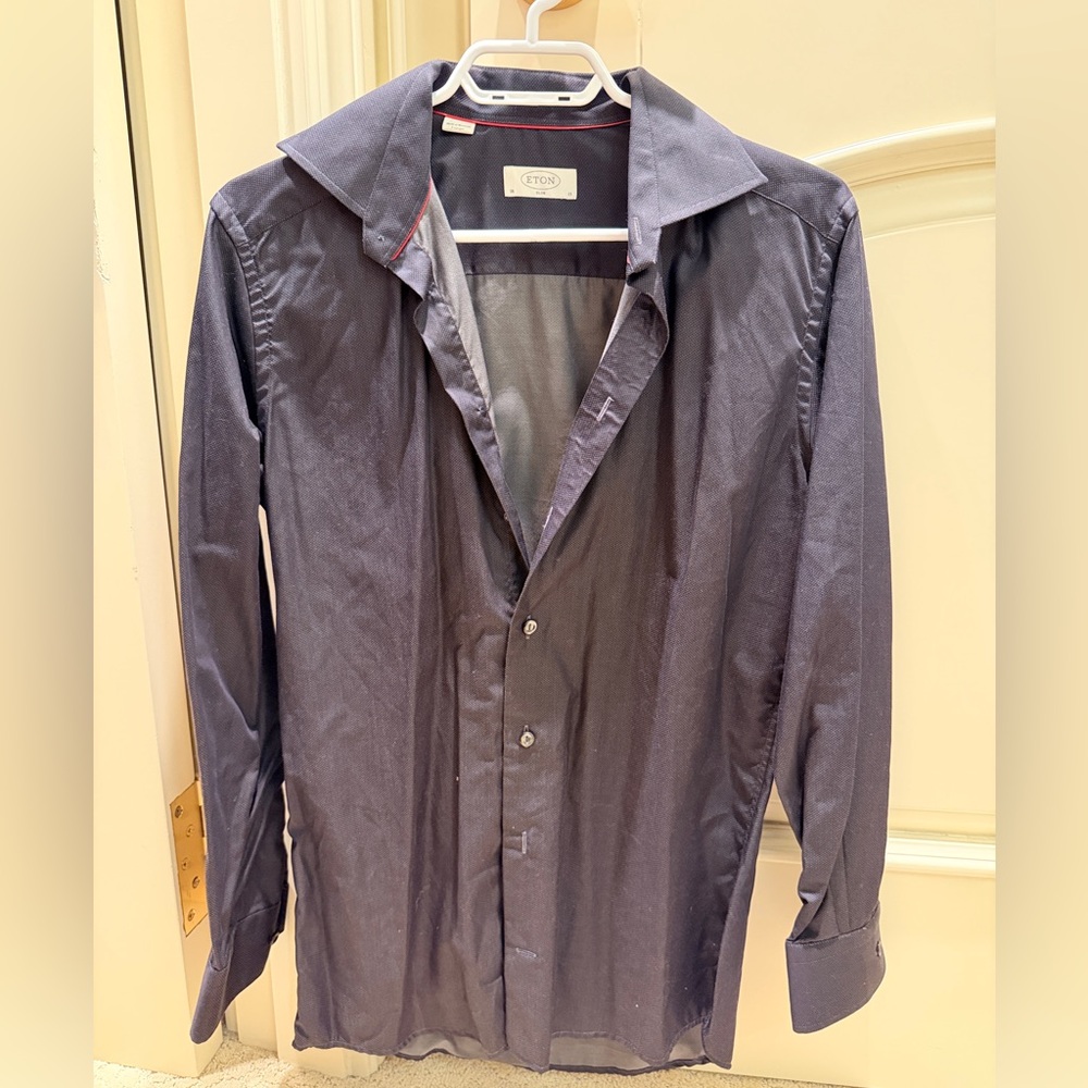 Eton Men's black Dress Shirt size 38 slim fit